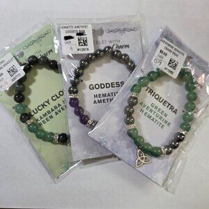 Bundle‎ of Three 8mm Gemstone with Charm Bracelets NWT